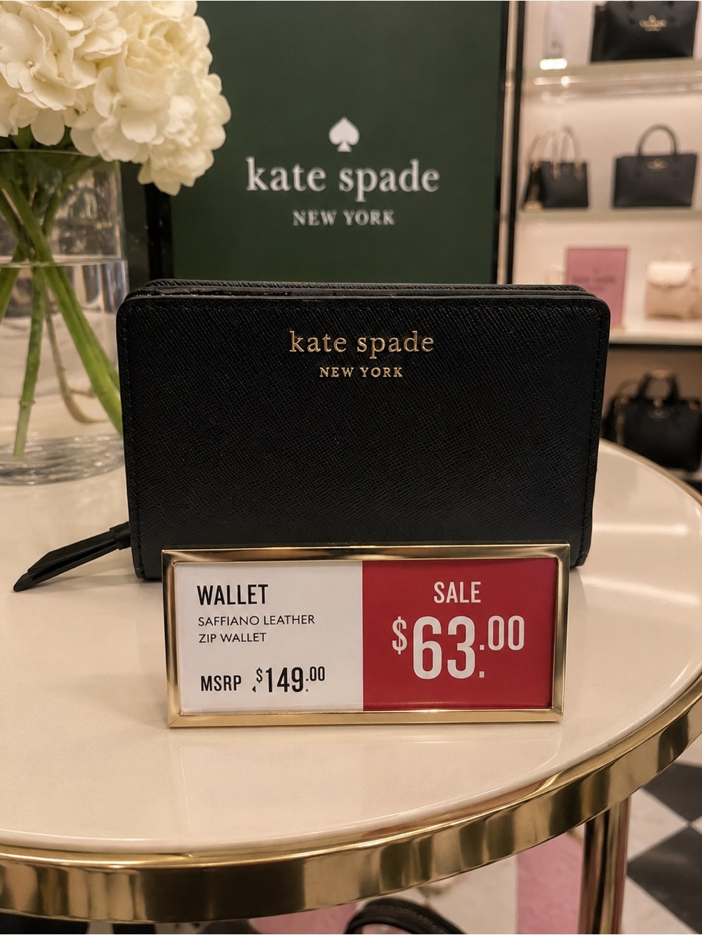 kate spade New York Black Saffiano Zip Wallet with Gold Logo